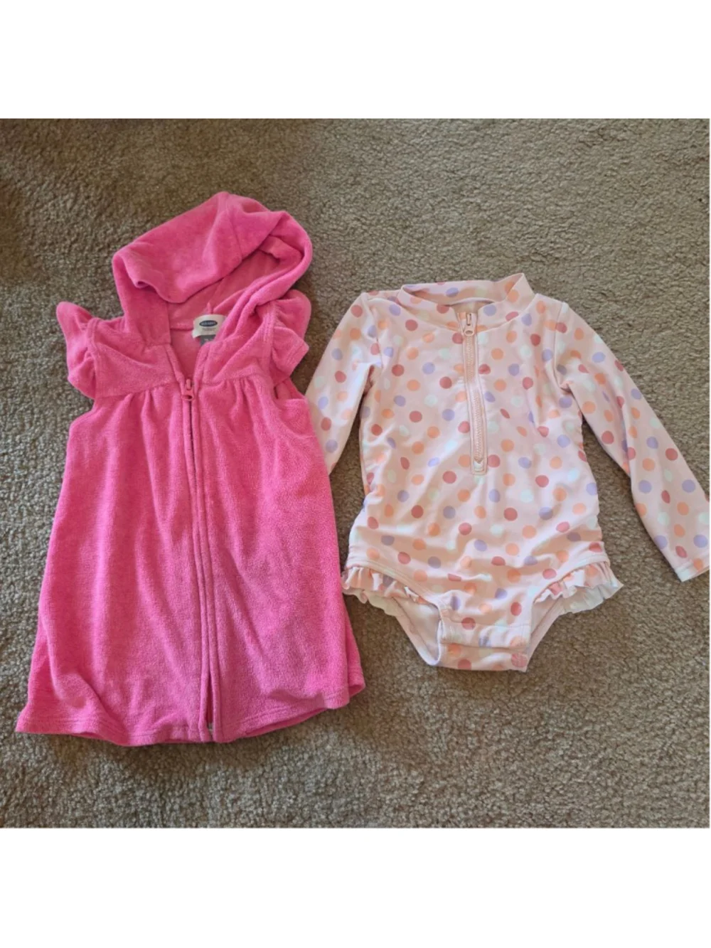 Baby Gap Girls Pink Polka Dot One Piece Swimsuit 18-24M with Terry Cloth CoverUp